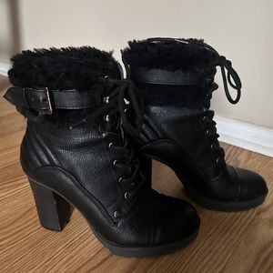 G By Guess Black Fur Trim Boots